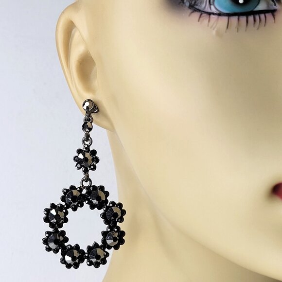 Black Crystal Statement Earrings Black Drop and Dangle Earrings - Picture 1 of 10